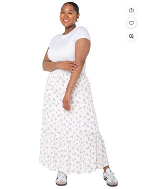 White Floral Tiered Maxi Skirt - Women's